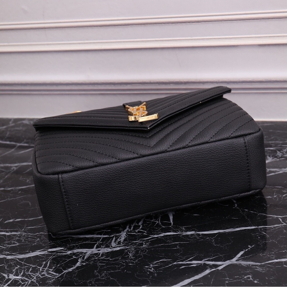 Saint Laurent Black Chevron Crossbody with Gold Accents - Picture 3 of 6